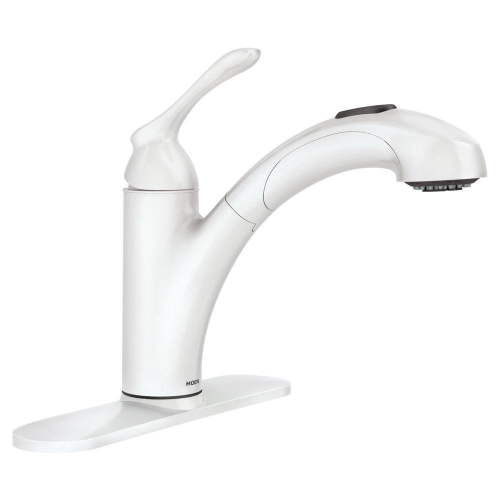Moen Banbury Single Handle Pull Out Sprayer Kitchen Faucet With Power Clean In Glacier 87017w The Home Depot