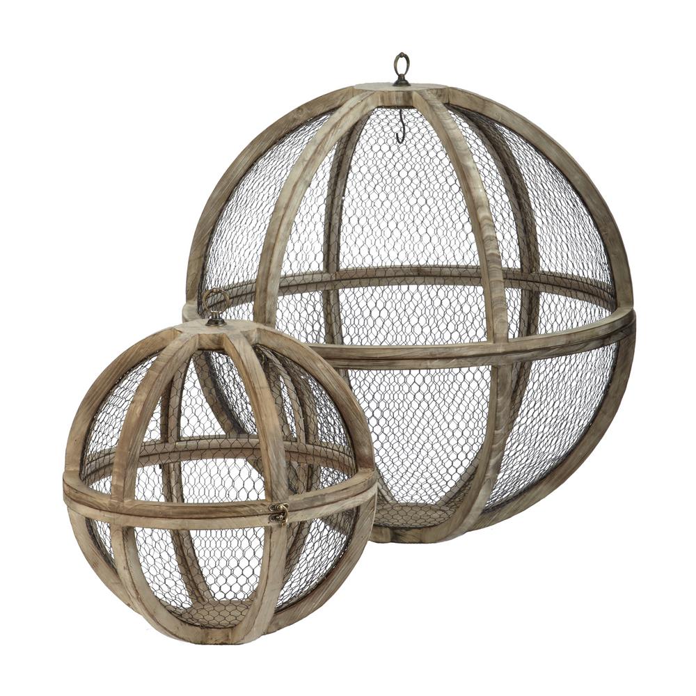 Wire Atlas 30 In And 18 In Iron And Fir Wood Decorative Hanging Spheres Set Of 2