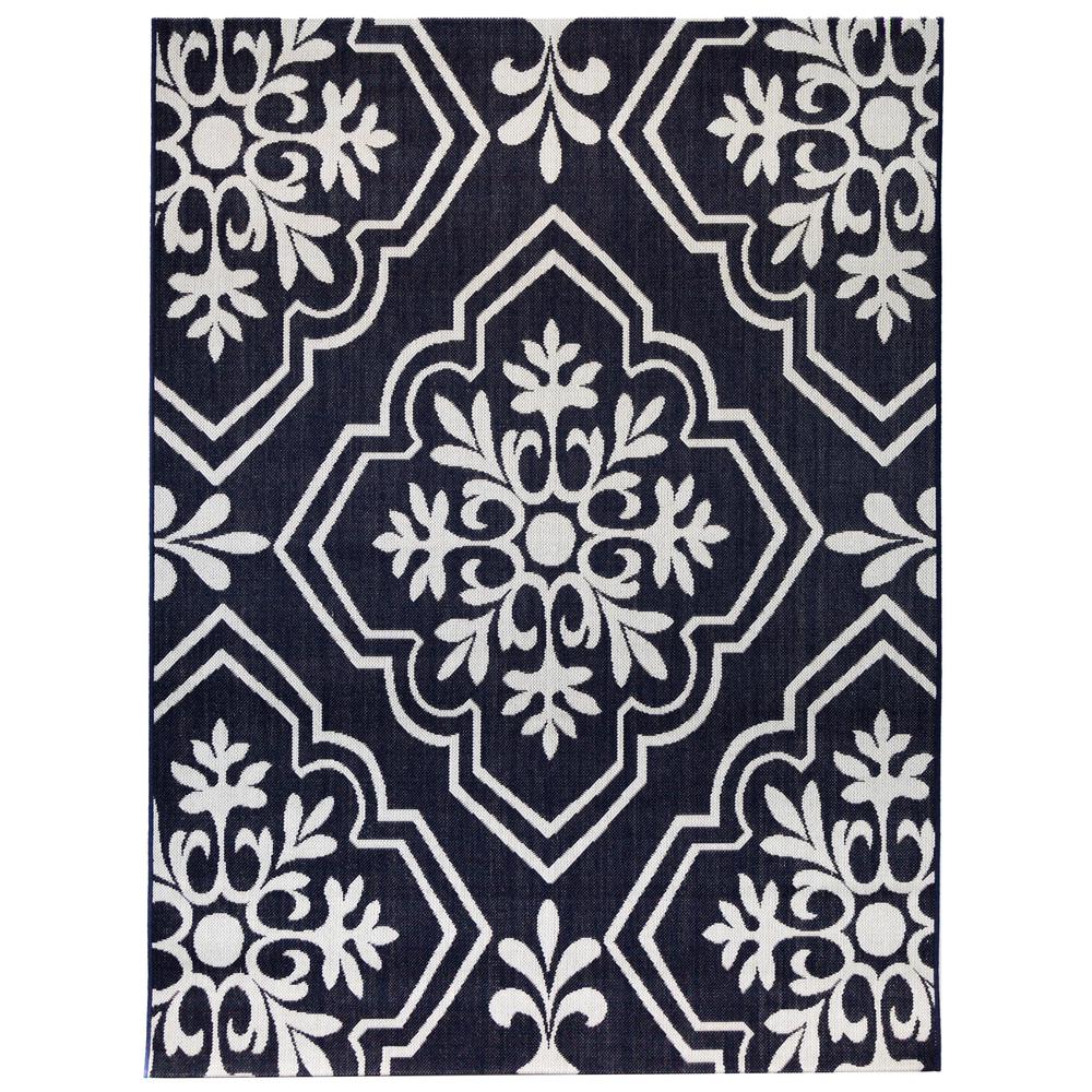 Hampton Bay Medallion Navy 7 ft. 10 in. x 9 ft. 10 in. Indoor/Outdoor