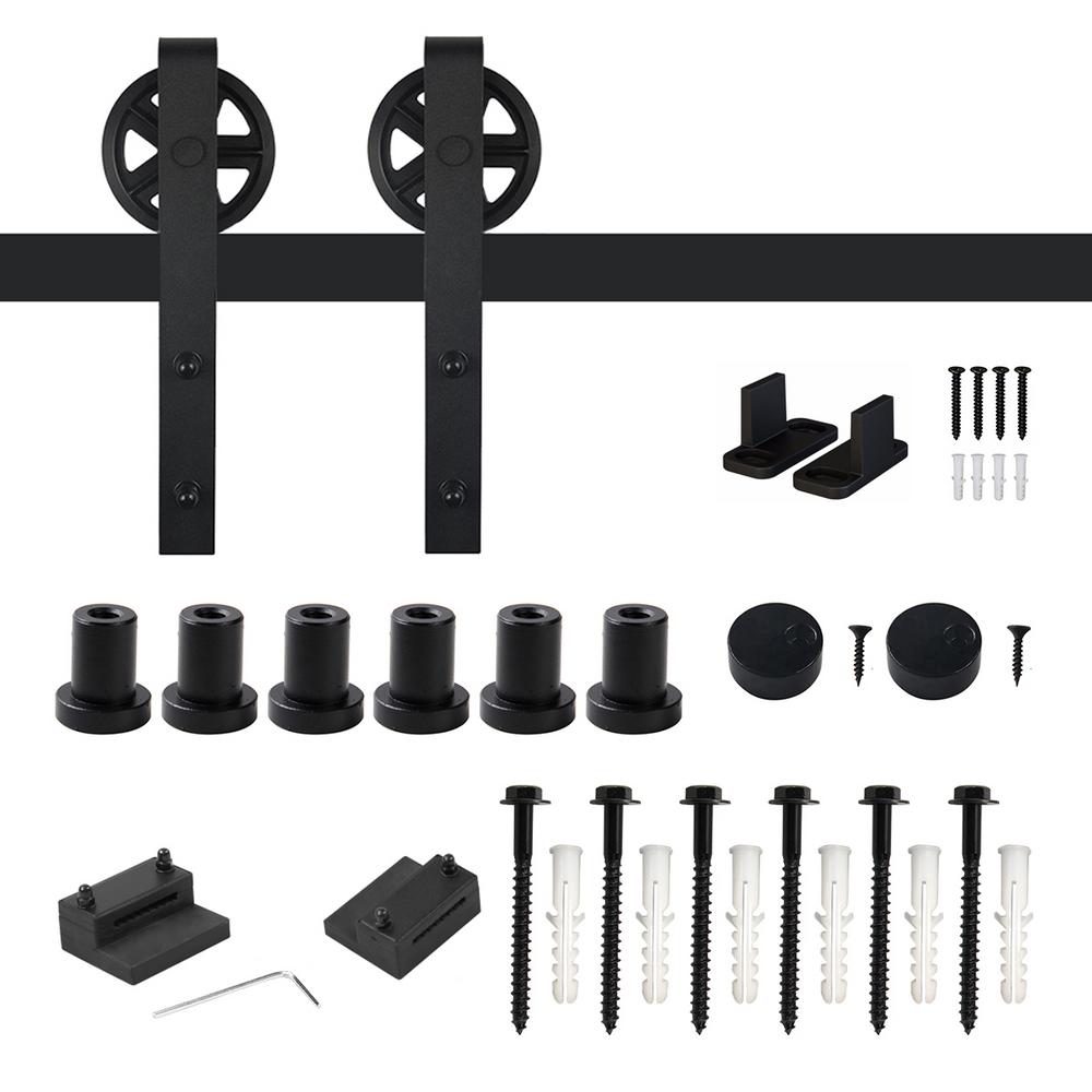 Winsoon 7 5 Ft 90 In Frosted Black Sliding Barn Door Track And Hardware Kit For Single With Non Routed Floor Guide