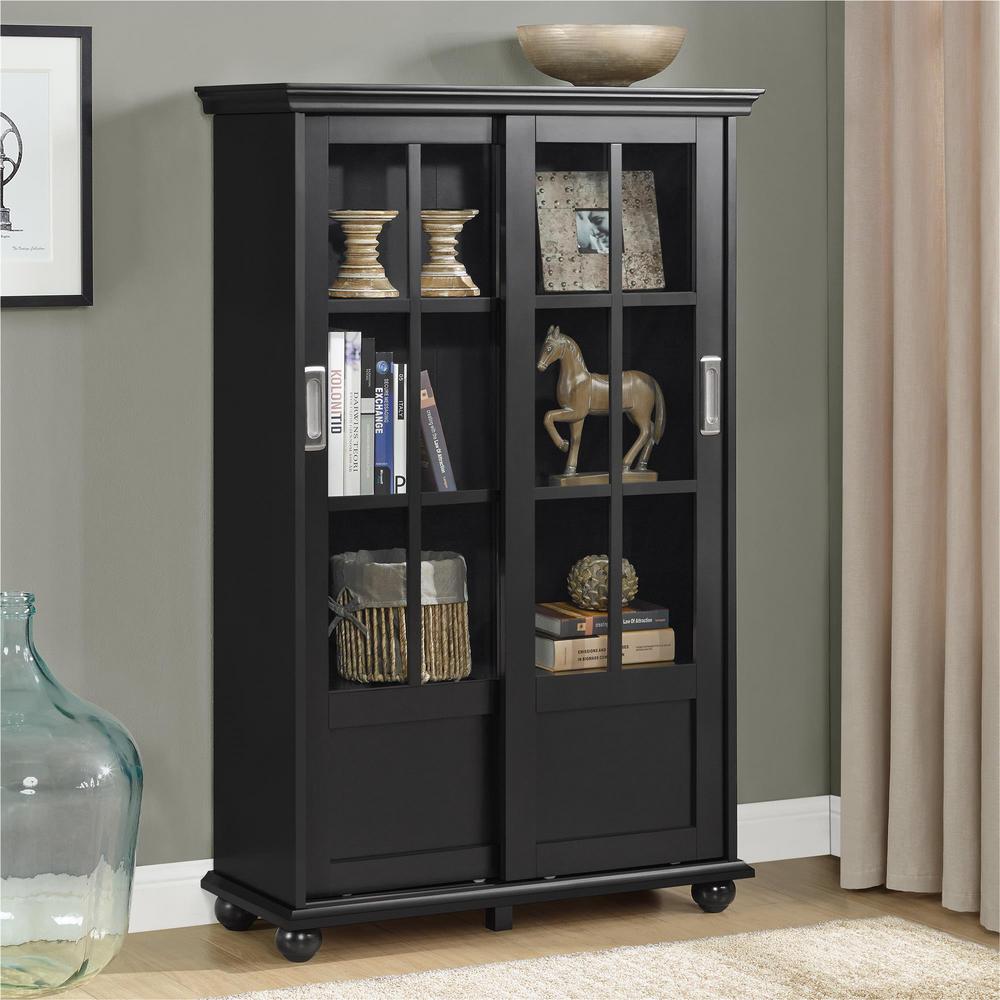 Ameriwood Abel Place Black Glass Door Bookcase Hd60709 The