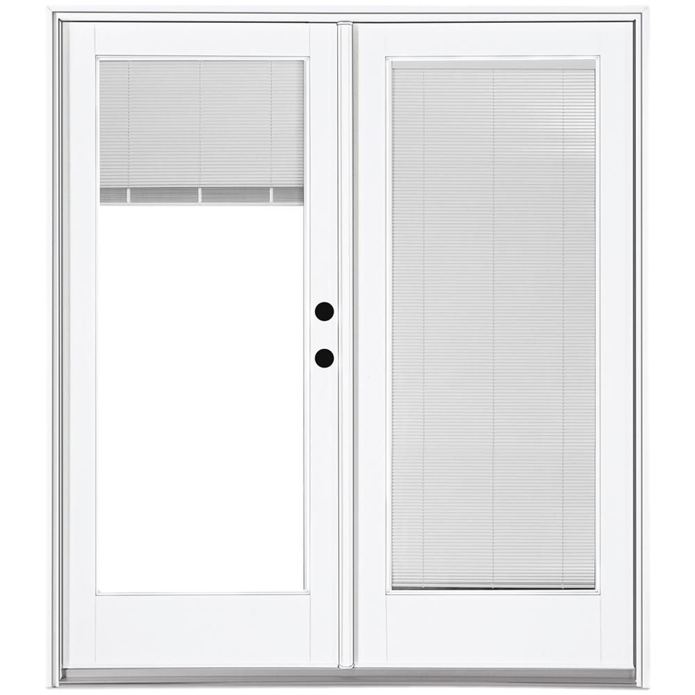 60 In X 80 In Fiberglass Smooth White Left Hand Inswing Hinged Patio Door With Built In Blinds