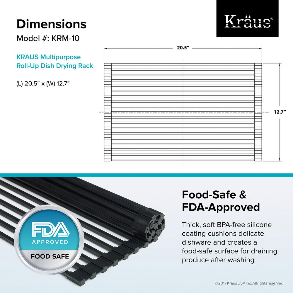 Kraus 20 5 In Over Sink Roll Up Dish Drying Rack In Black Krm