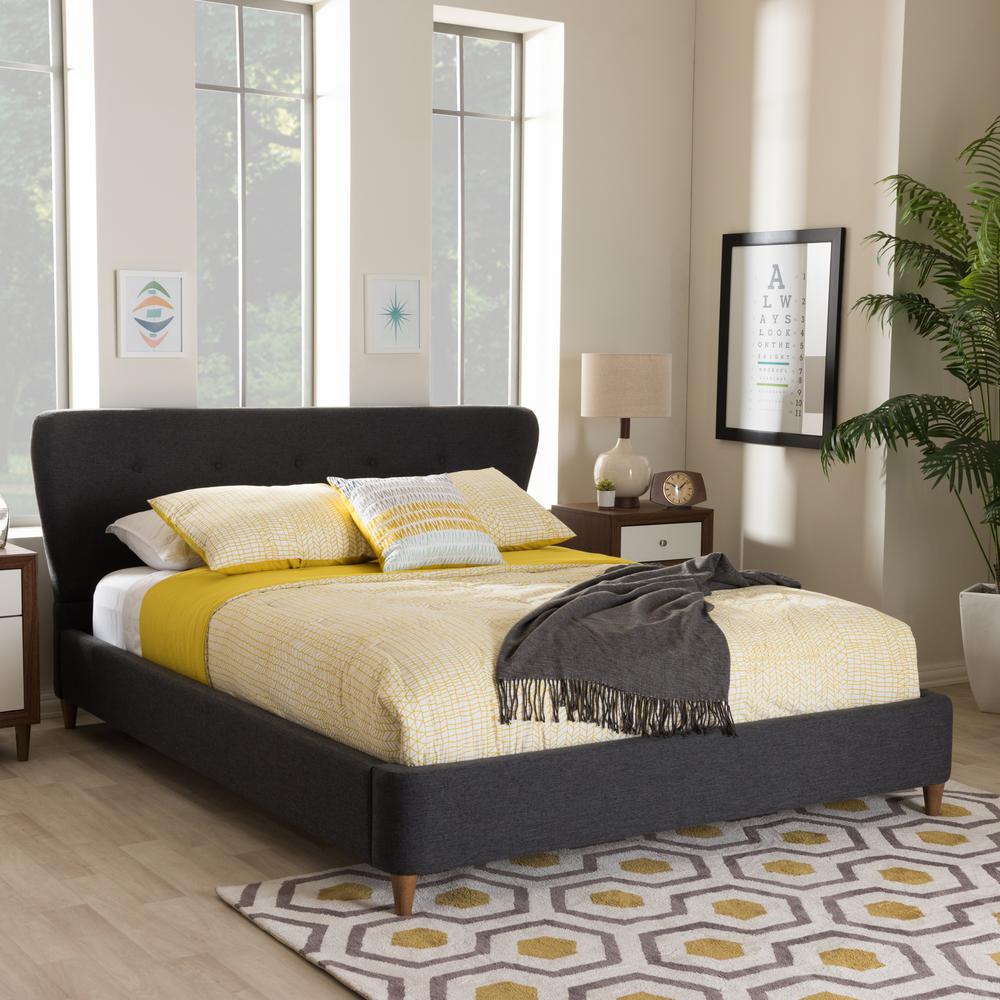 Baxton Studio Camden Mid Century Dark Gray Fabric Upholstered King Camden Mid Century Dark Gray Fabric Upholstered King Size Bed