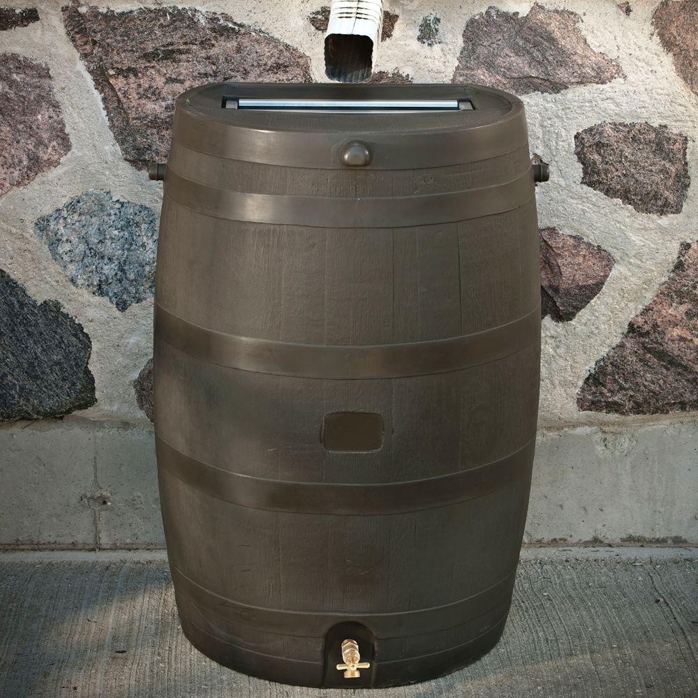 Brown Oak Rain Barrel 50Gal Capacity Water Storage Crack Proof W