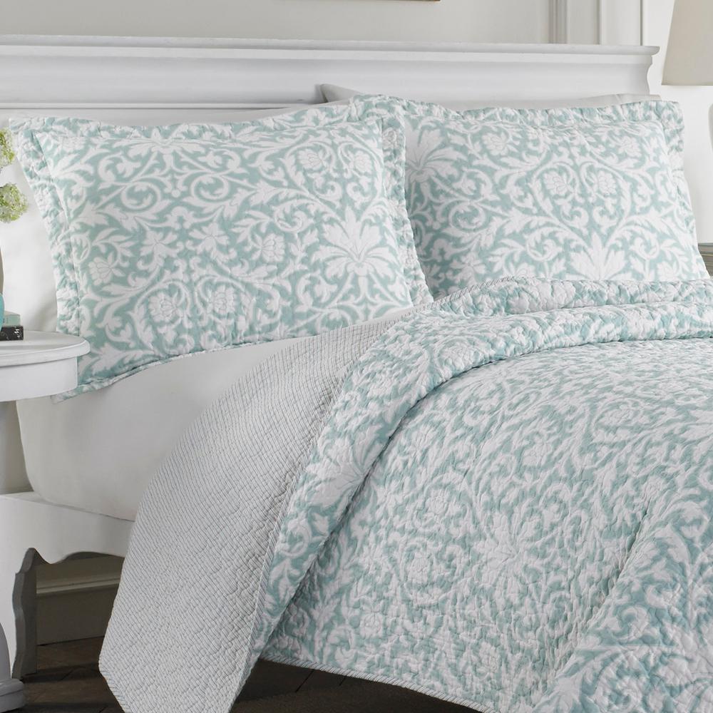 Laura Ashley Mia 3 Piece Soft Blue Full Queen Quilt Set 207059