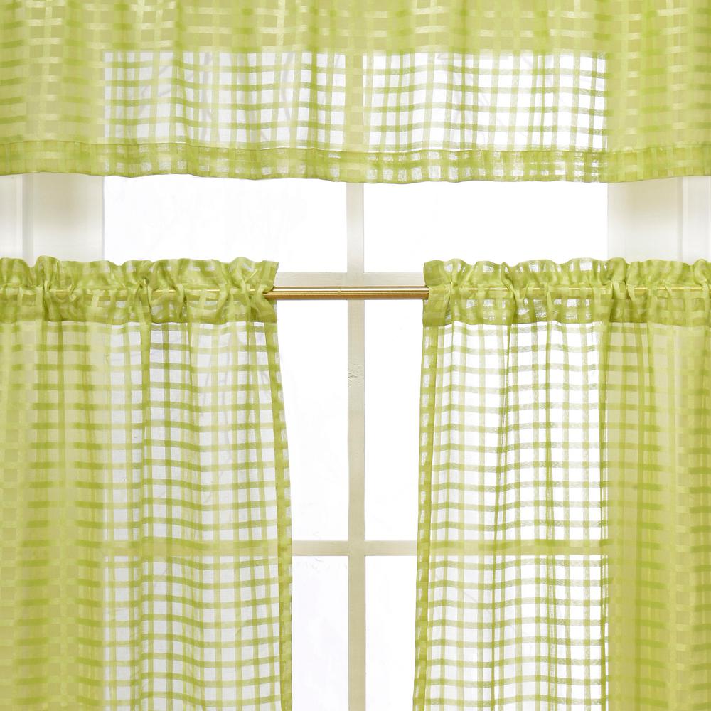 Duck River Cleo Check Sage Faux Linen Kitchen Curtain 60 In W X
