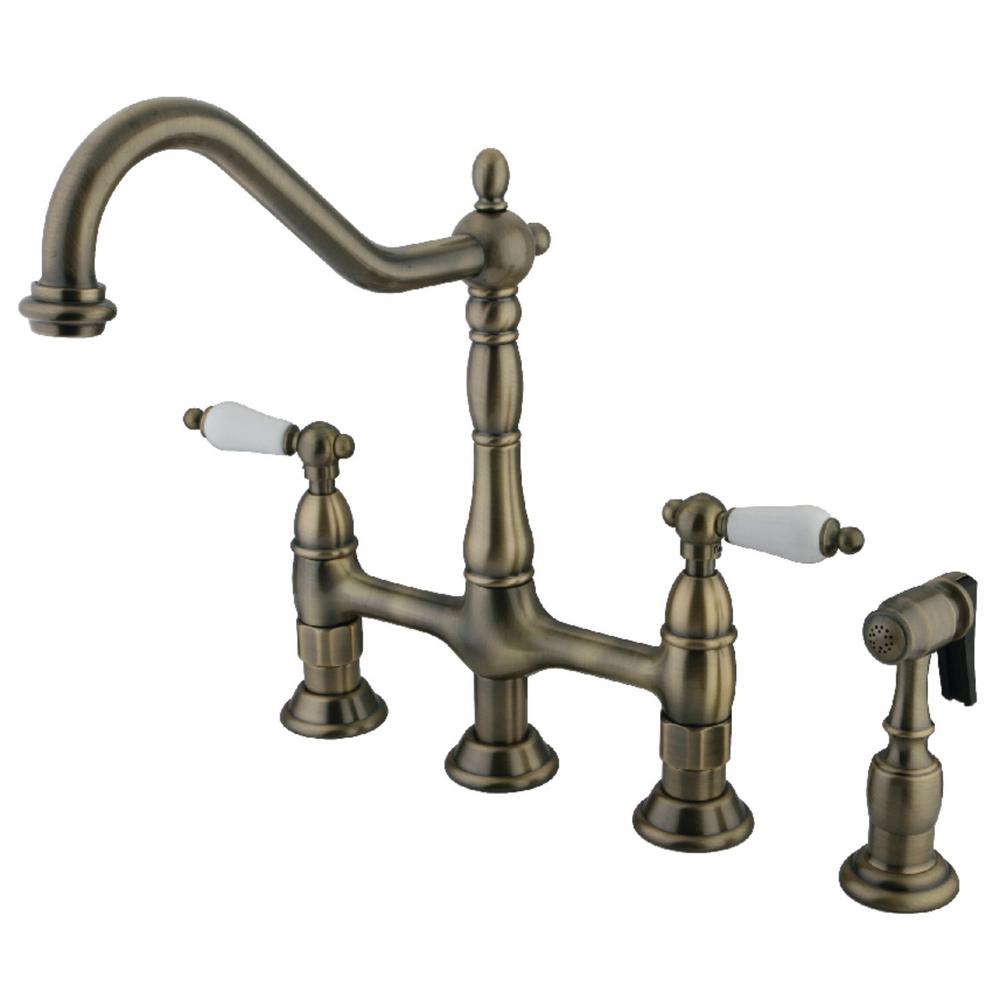Kingston Brass Heritage 2-Handle Bridge Kitchen Faucet with Side
