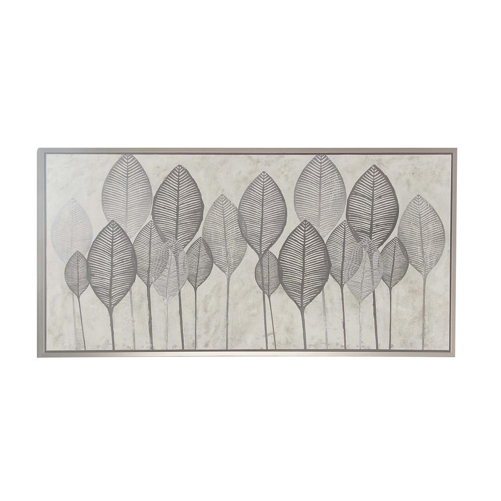 Litton Lane Black And White Veined Leaves Hand Painted Framed Canvas Wall Art 60071 The Home Depot