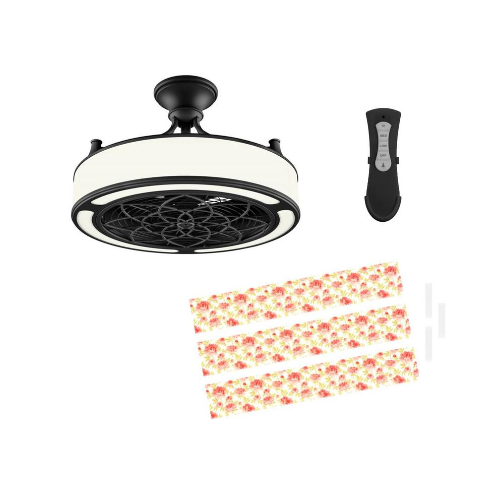 Stile Anderson 22 In Led Indoor Outdoor Black Ceiling Fan With Remote Control And Floral Insert Panel