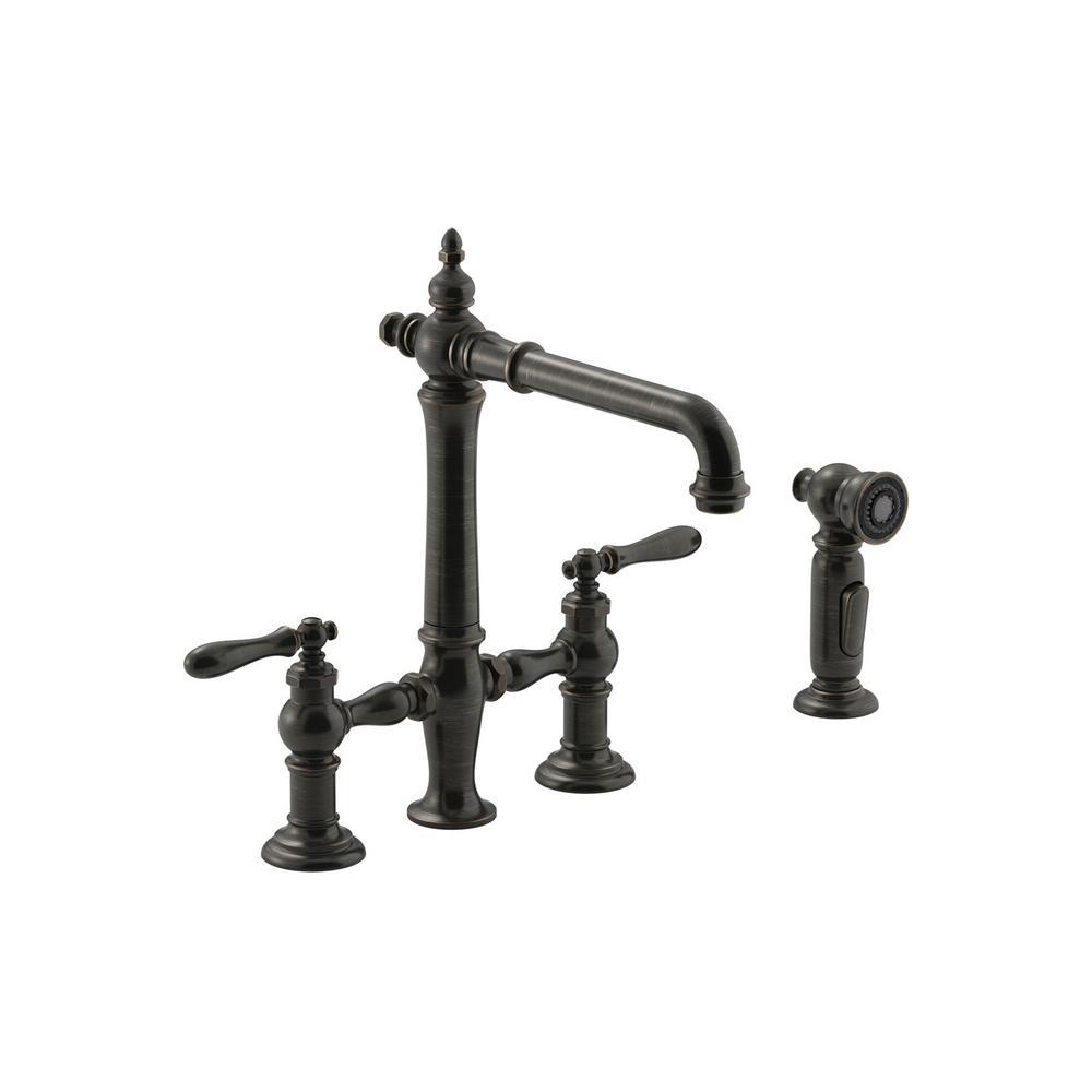 KOHLER Artifacts 2 Handle Bridge Kitchen Faucet With Lever Handles And   Oil Rubbed Bronze Kohler Bridge Faucets K 76519 4 2bz 64 1000 