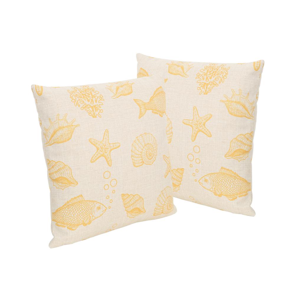 Noble House Seaside Beige And Orange Square Outdoor Throw Pillows