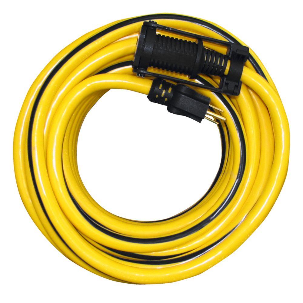 Voltec 50 Ft 10 3 Sjtw Outdoor Extension Cord With E Zee Lock And Lighted End Yellow Black Stripe