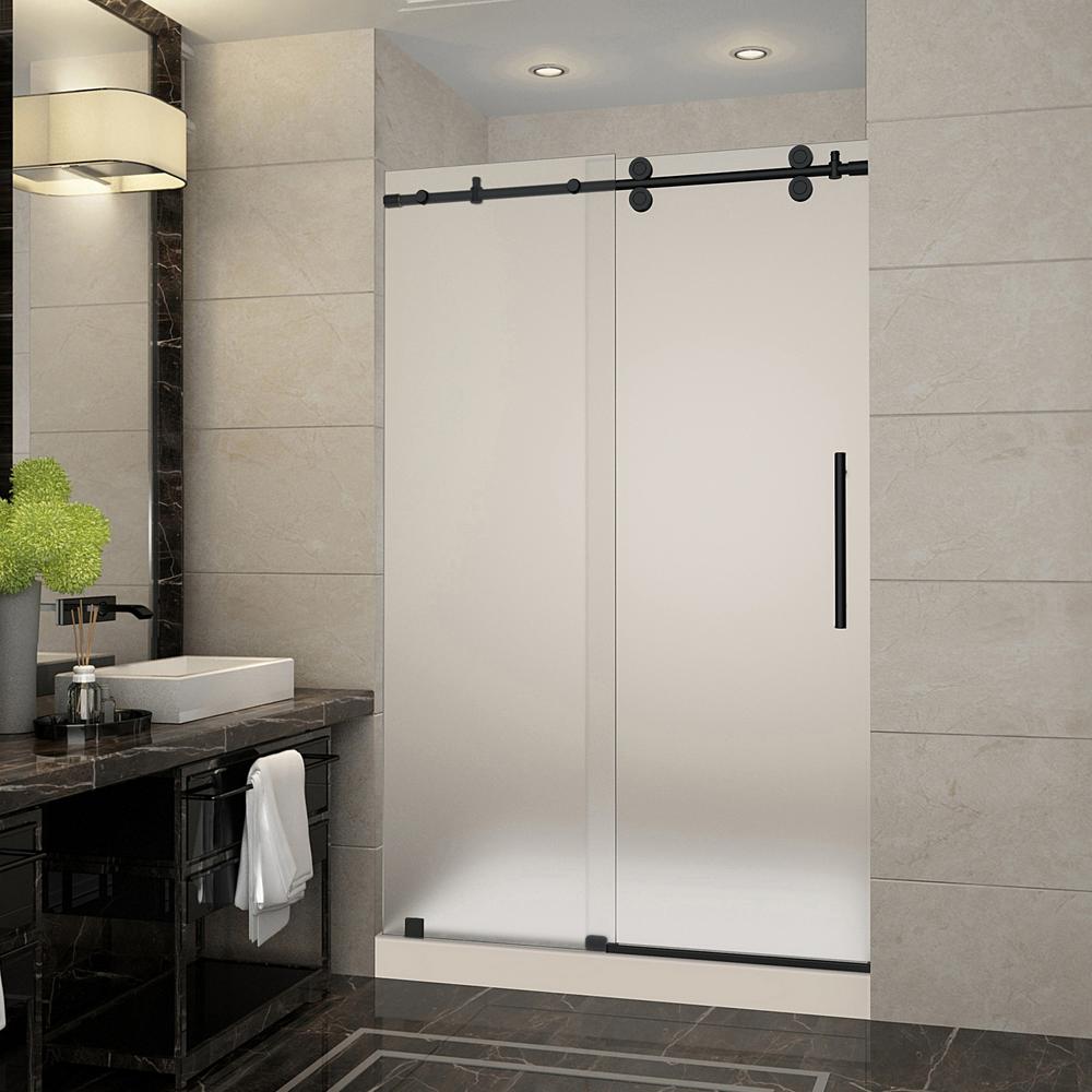 Aston Langham 48 In X 36 In X 77 5 In Frameless Sliding Shower Door With Frosted Glass In