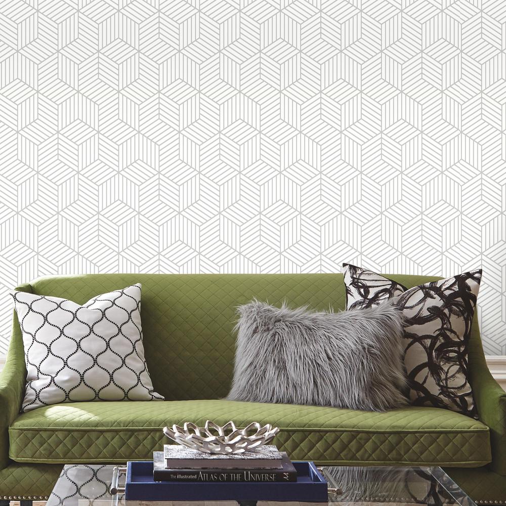 Wallpaper Home Decor The Depot Stripped Hexagon White Grey L And Stick Wallpaper