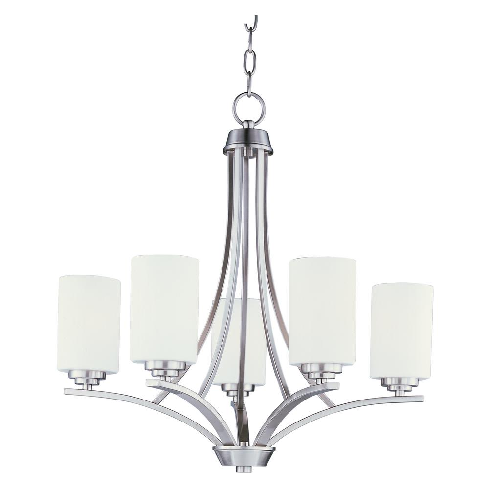 Maxim Lighting Deven 5 Light Satin Nickel Chandelier With White Maxim Lighting Deven 5 Light Satin Nickel Chandelier With White Shade