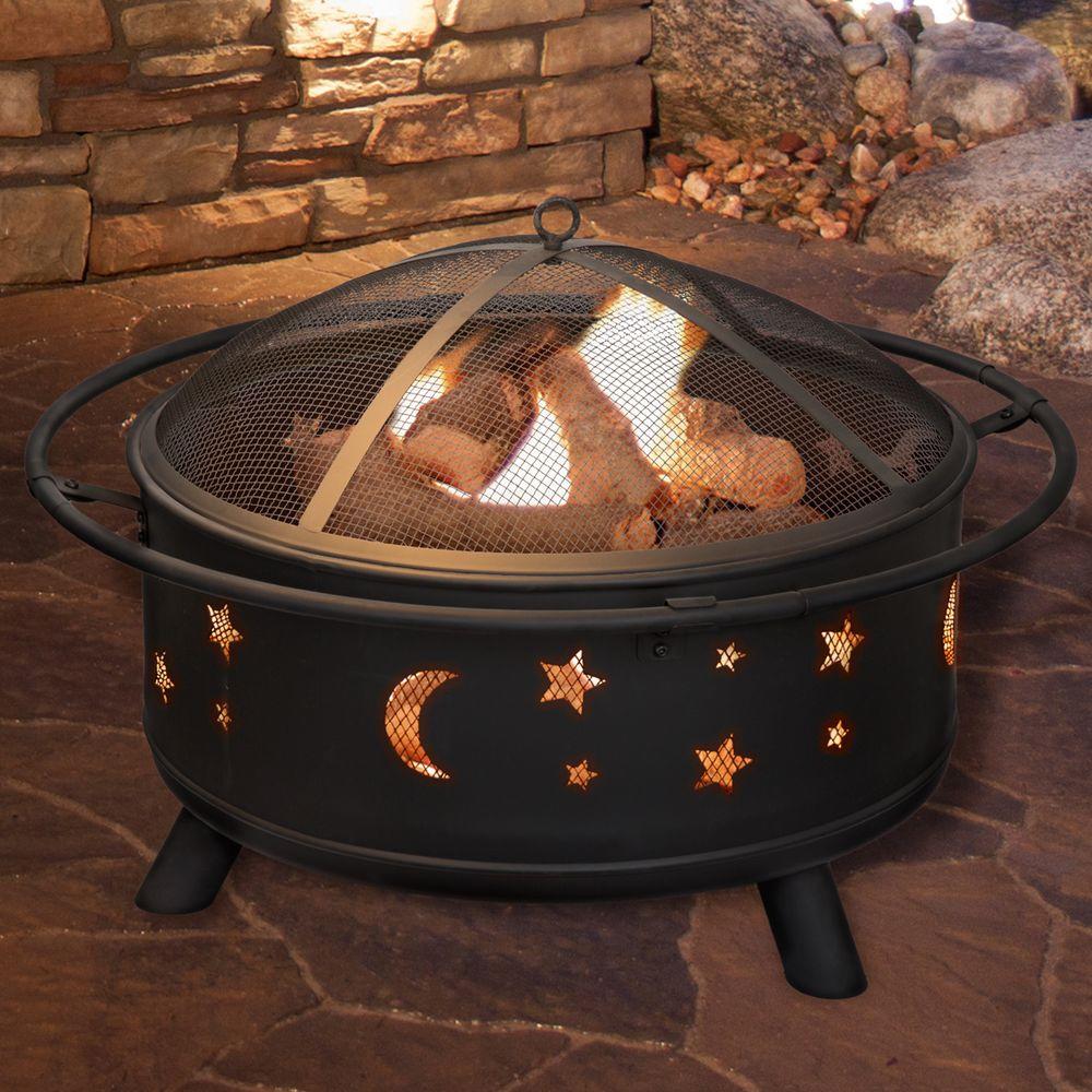 Pure Garden 30 In Round Steel Star And Moon Firepit With Cover