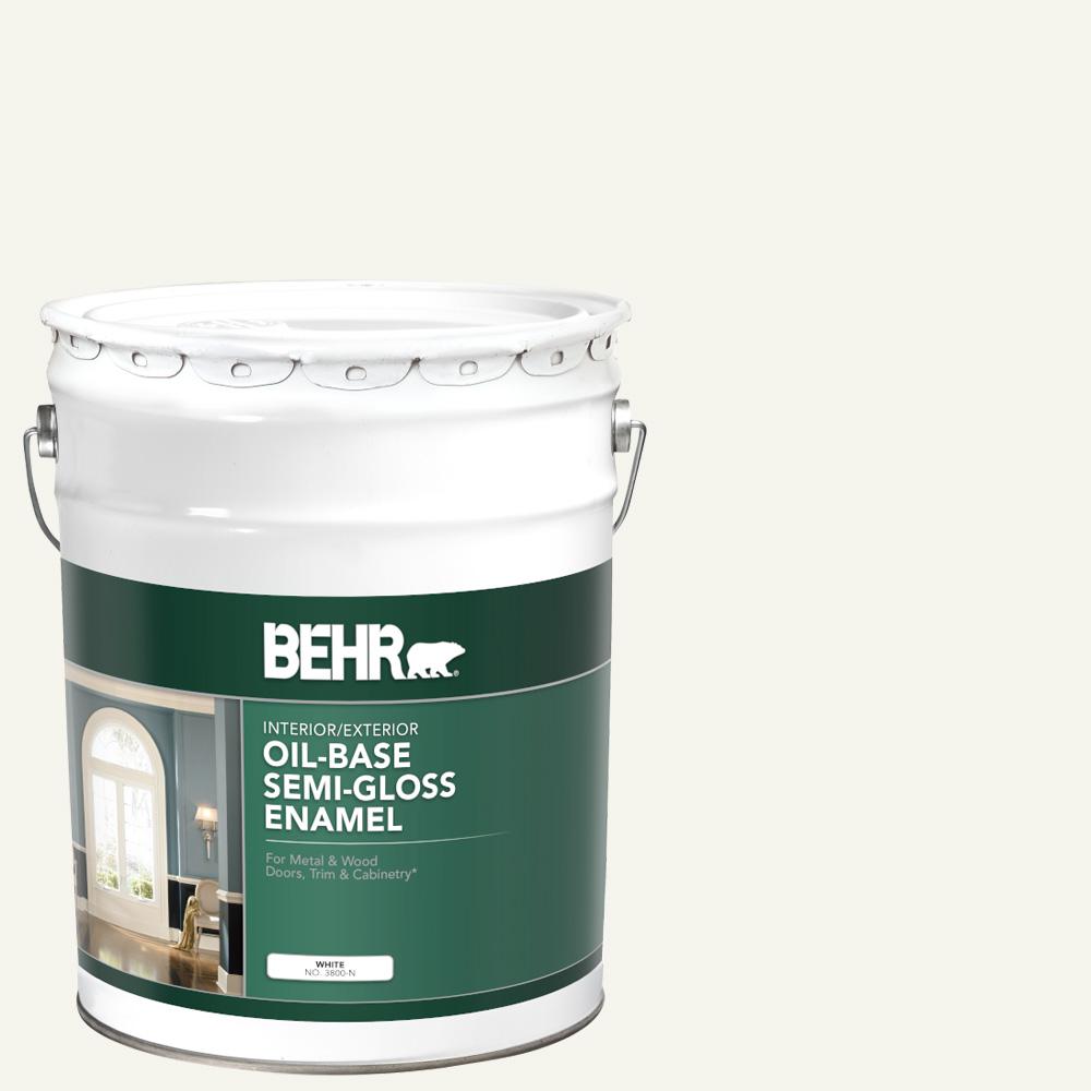 BEHR 5 gal. White OilBase SemiGloss Enamel Interior BEHR 5 gal. White OilBase SemiGloss Enamel Interior