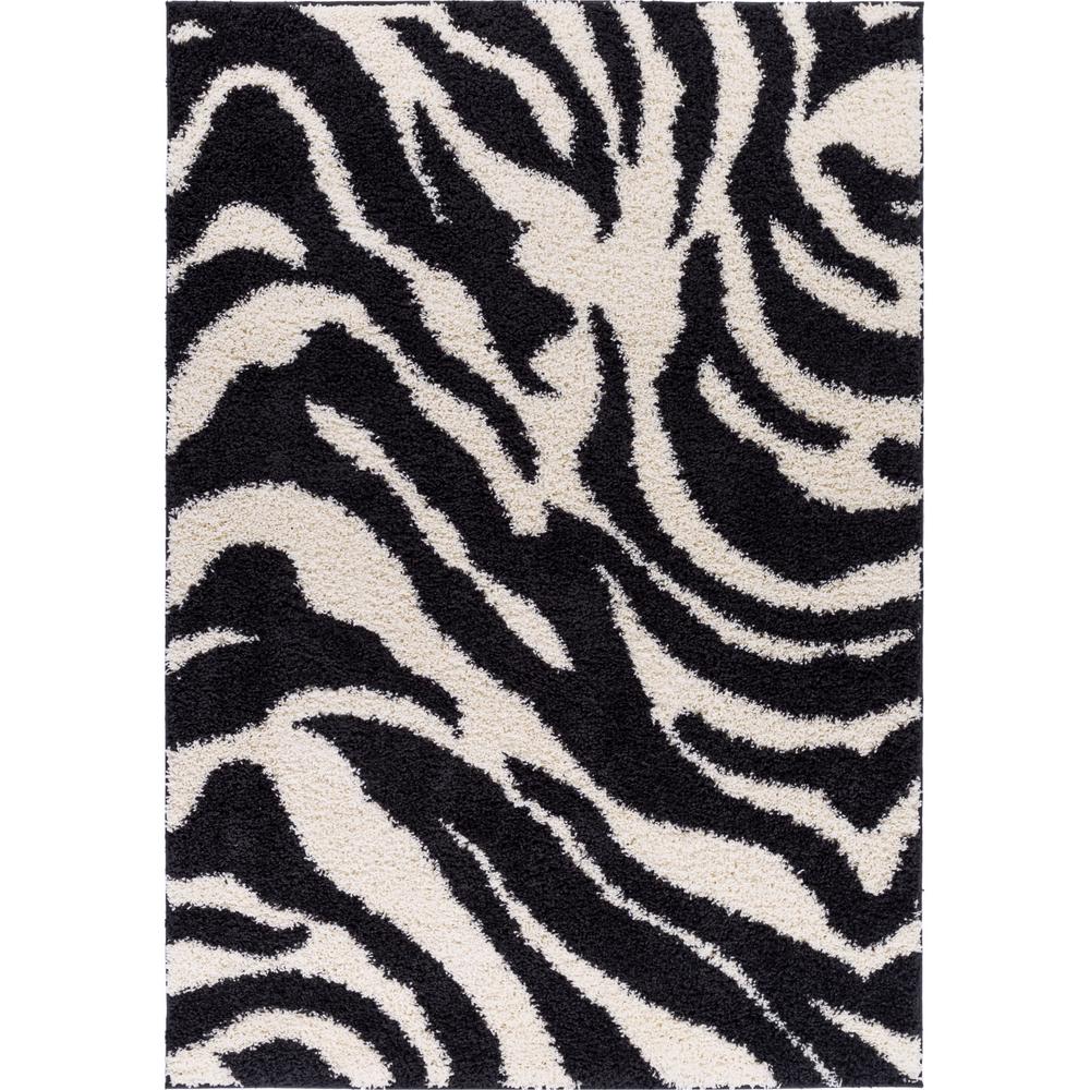Well Woven Madison Shag Safari Zebra Black 6 ft. 7 in. x 9 ft. 10 in