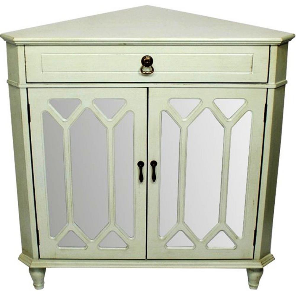 Homeroots Shelly Assembled Light Sage Wood Glass Corner Utility
