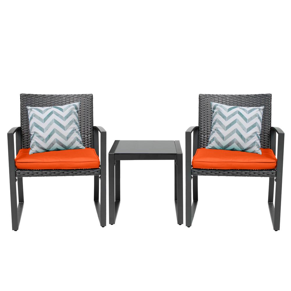 Pyramid Home Décor Lunar Outdoor 3 Piece Bistro Set Black Wicker Furniture 2 Chairs With Glass Coffee Table Orange Phd L100 Or The Depot Black Wicker Furniture 2 Chairs, Black Wicker Furniture