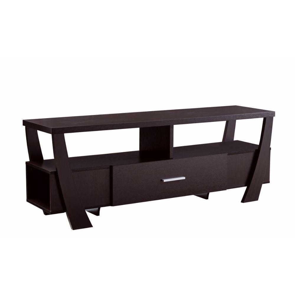 Benjara Modern Style 15 5 In H Brown Wooden Tv Stand Fits Tv S Up To 60 In With 2 Open Shelves And 2 Side Shelves Bm204142 The Home Depot