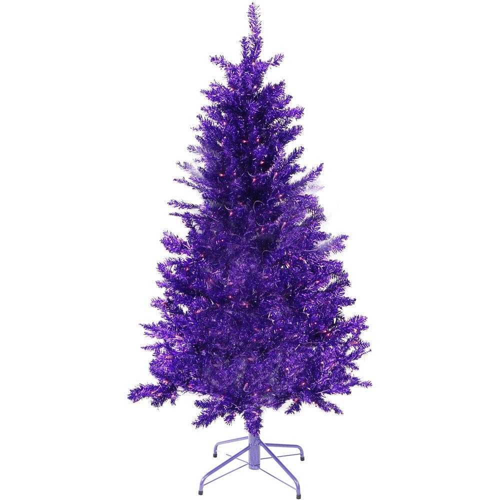 Fraser Hill Farm 5 Ft Festive Purple Tinsel Christmas Tree With Clear Lighting Ffft050 1pu The Home Depot