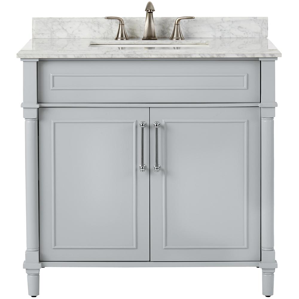 Home Decorators Collection Aberdeen 36 In W X 22 In D Single Bath Vanity In Dove Grey With Carrara Marble Top With White Sink 8103600270 The Home Depot