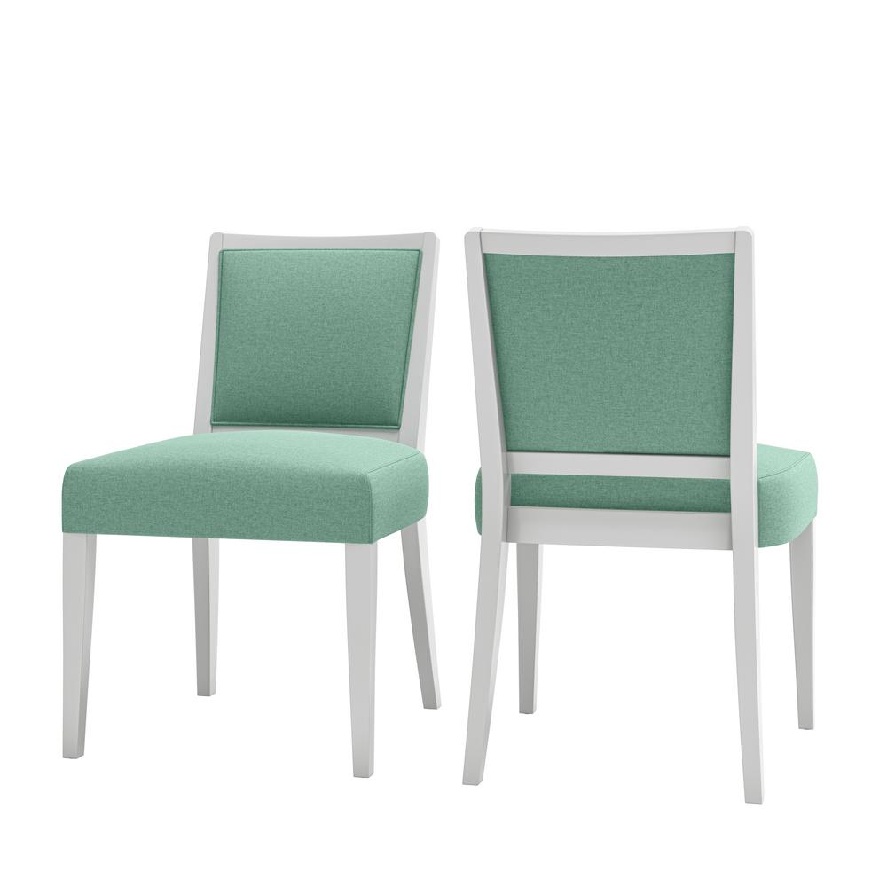 Handy Living Emelia Upholstered White Mint Green Fabric Armless