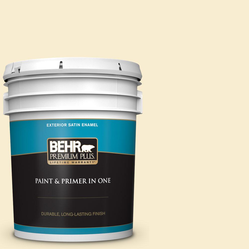 Behr Premium Plus 5 Gal 300a 1 Opal Cream Satin Enamel Exterior Paint And Primer In One 905005 The Home Depot