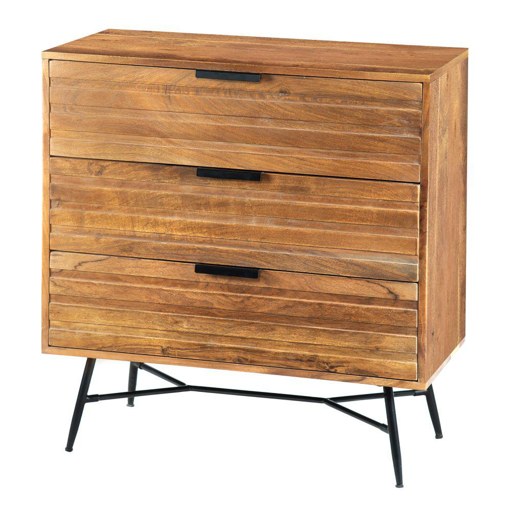 Brown and Black Tup The Urban Port 195127 Three Drawer Wooden Chest with Slanted Metal Base