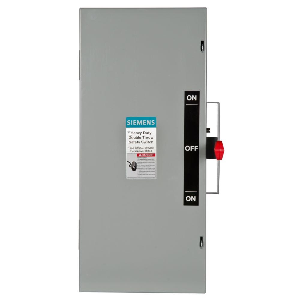 Siemens Double Throw 100 Amp 600Volt 3Pole Indoor NonFusible Safety