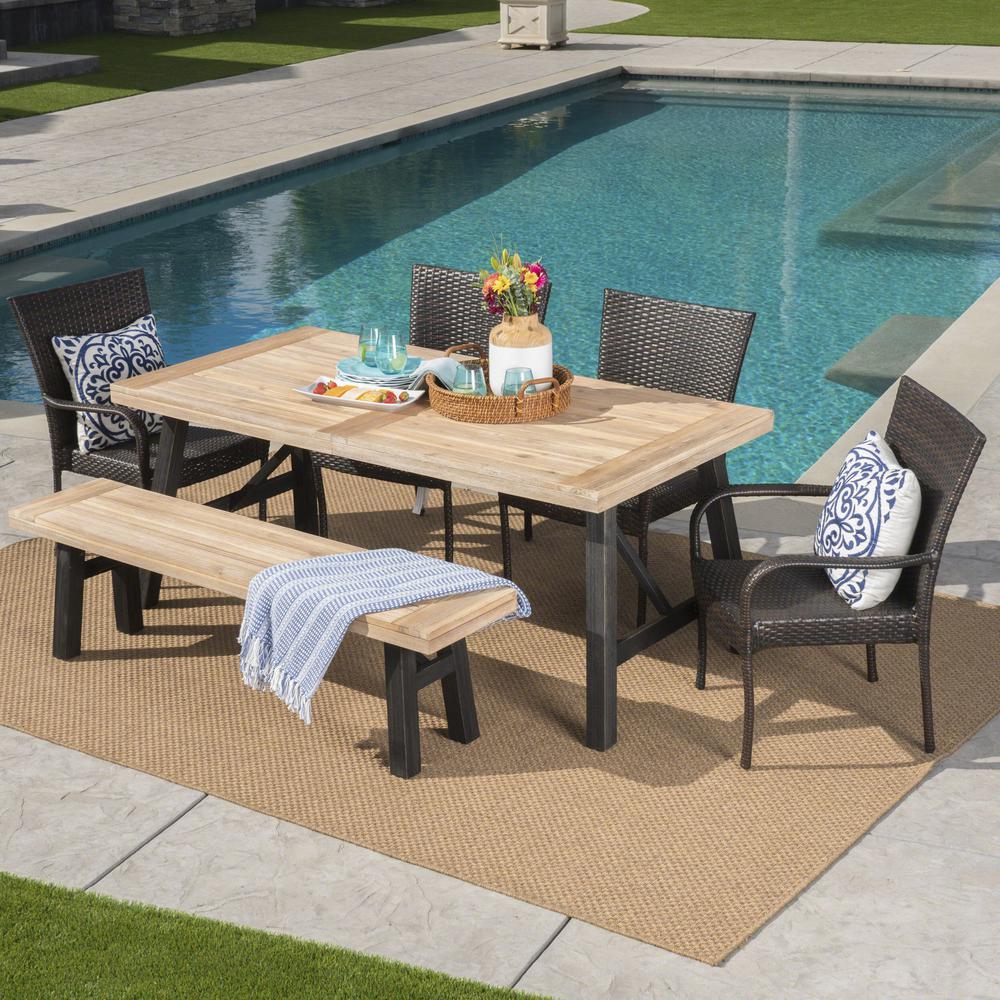 Noble House Multi Brown Gray 6 Piece Wicker Wood And Iron Rectangular Outdoor Dining Set - Outdoor Dining Table Sets For 6 Noble House Multi Brown Gray 6 Piece Wicker Wood And Iron Rectangular Outdoor Dining Set - Outdoor Dining Table Sets For 6