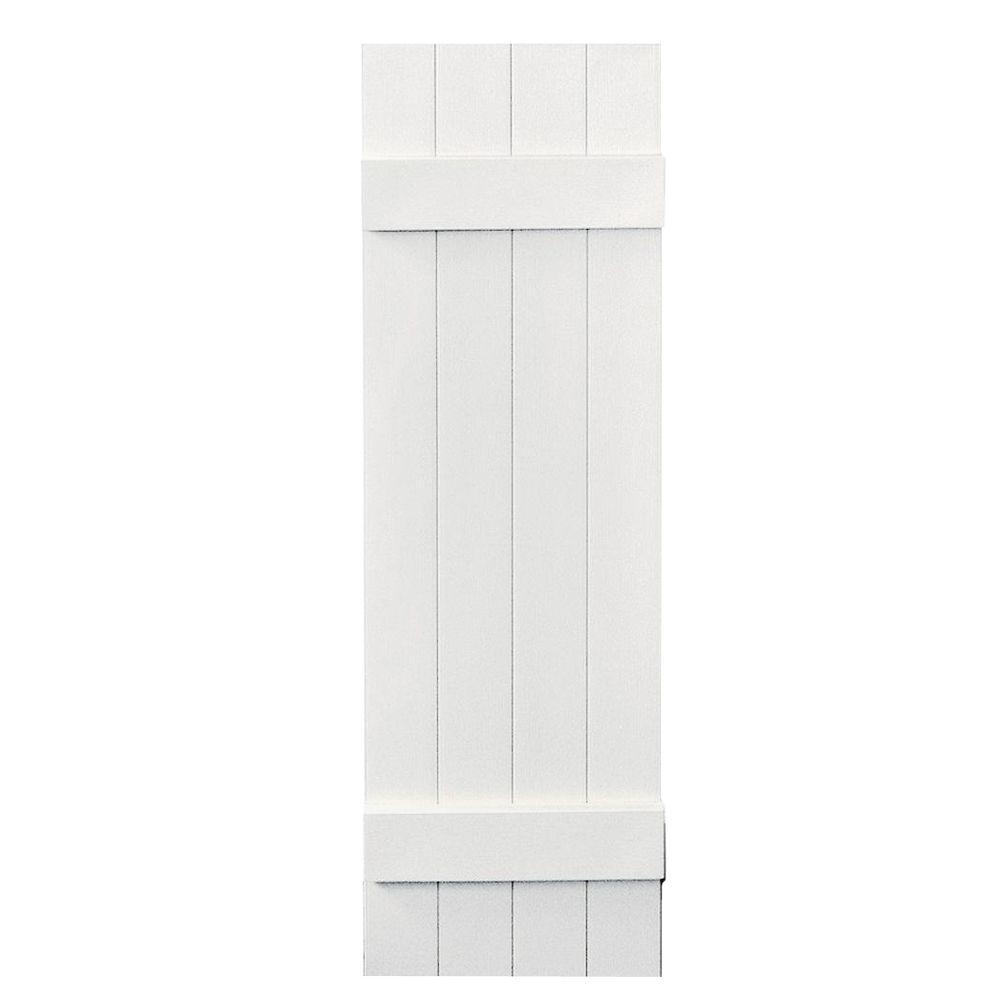 Builders Edge 14 in. x 47 in. BoardNBatten Shutters Pair, 4 Boards Joined 117 Bright White
