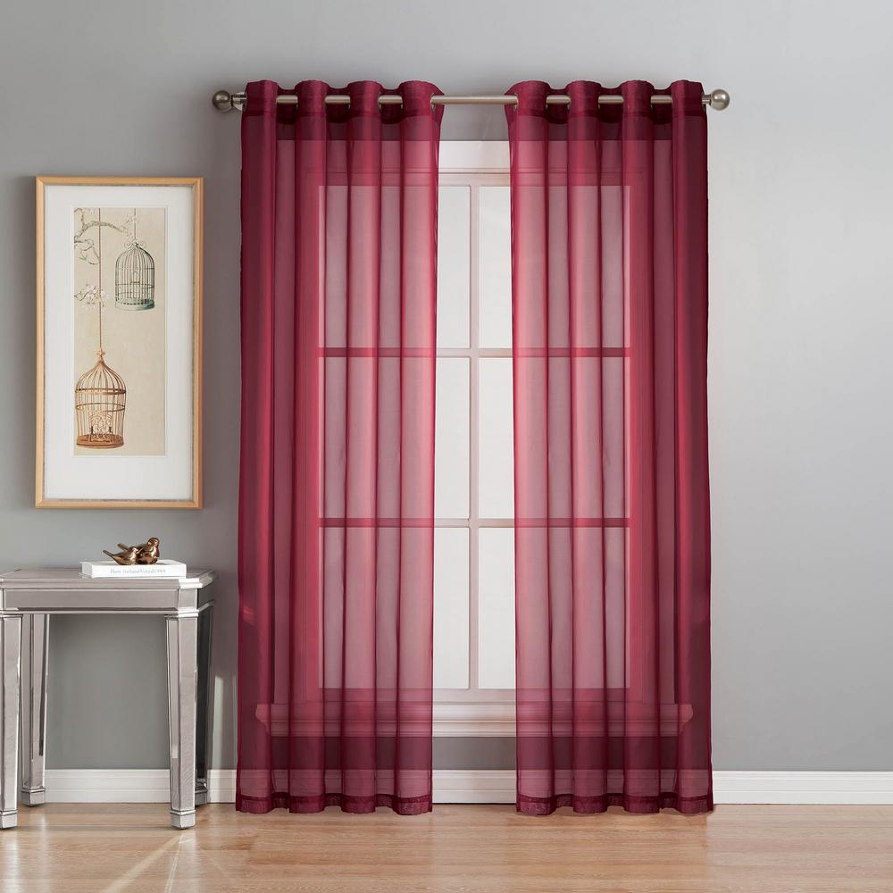 Window Elements Sheer Diamond Sheer Voile Burgundy Grommet Extra Wide
Curtain Panel, 56 in. W x