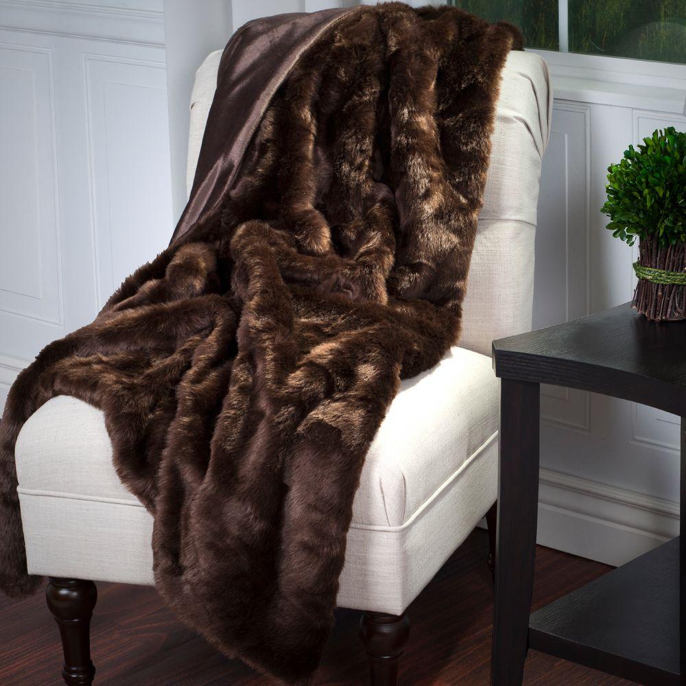 Lavish Home Brown Luxury Long Haired Faux Fur Throw6174BR The Home