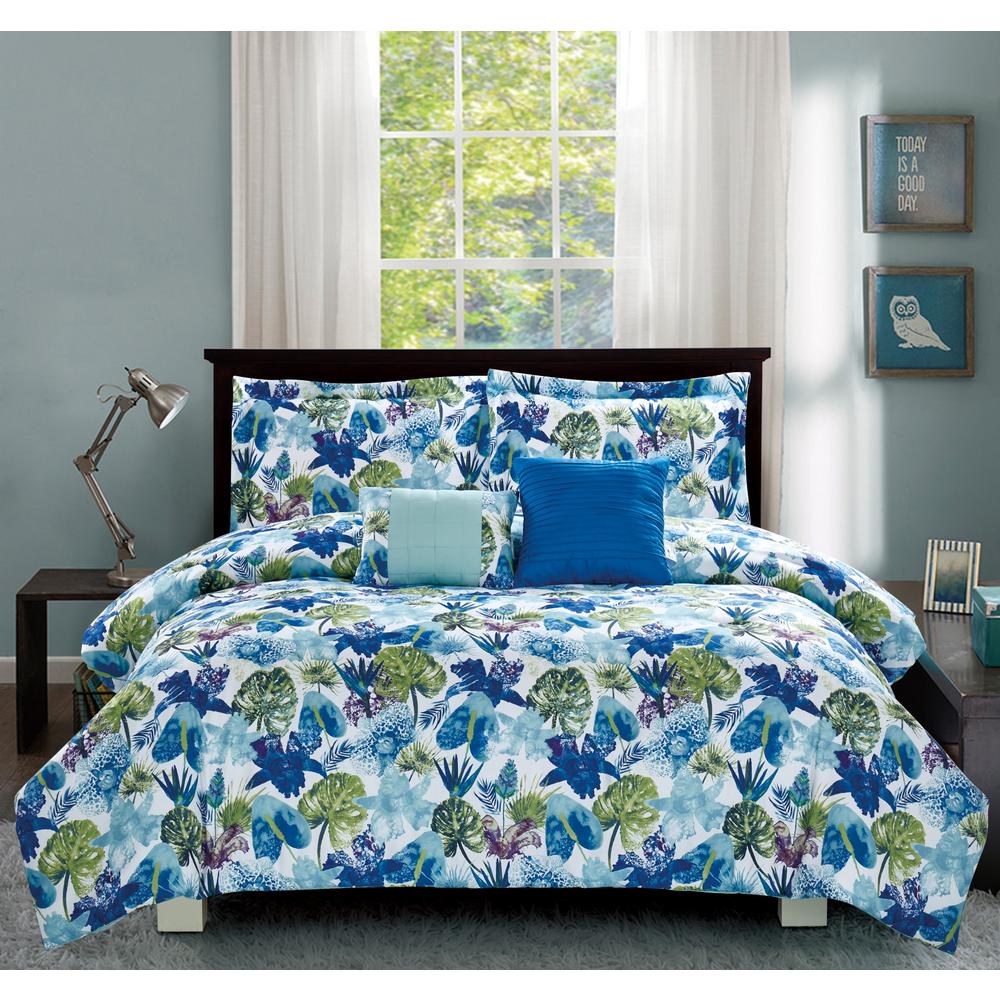 Bloom Calypso 5 Piece Blue Full Queen Comforter Set Bm2clbl5 The