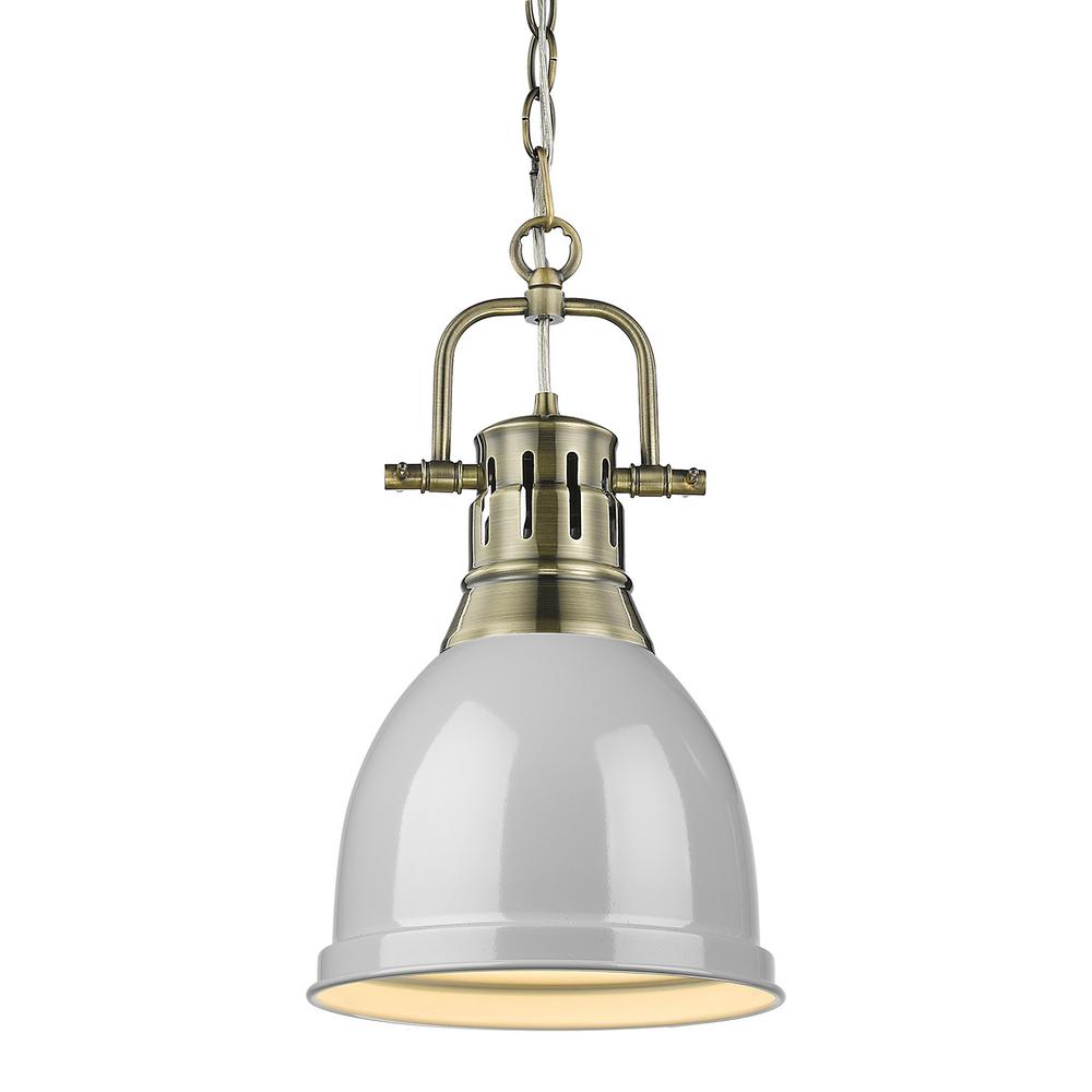 Golden Lighting Duncan 1 Light Aged Br Pendant And Chain With Gray Shade Golden Lighting Duncan 1 Light Aged Br Pendant And Chain With Gray Shade