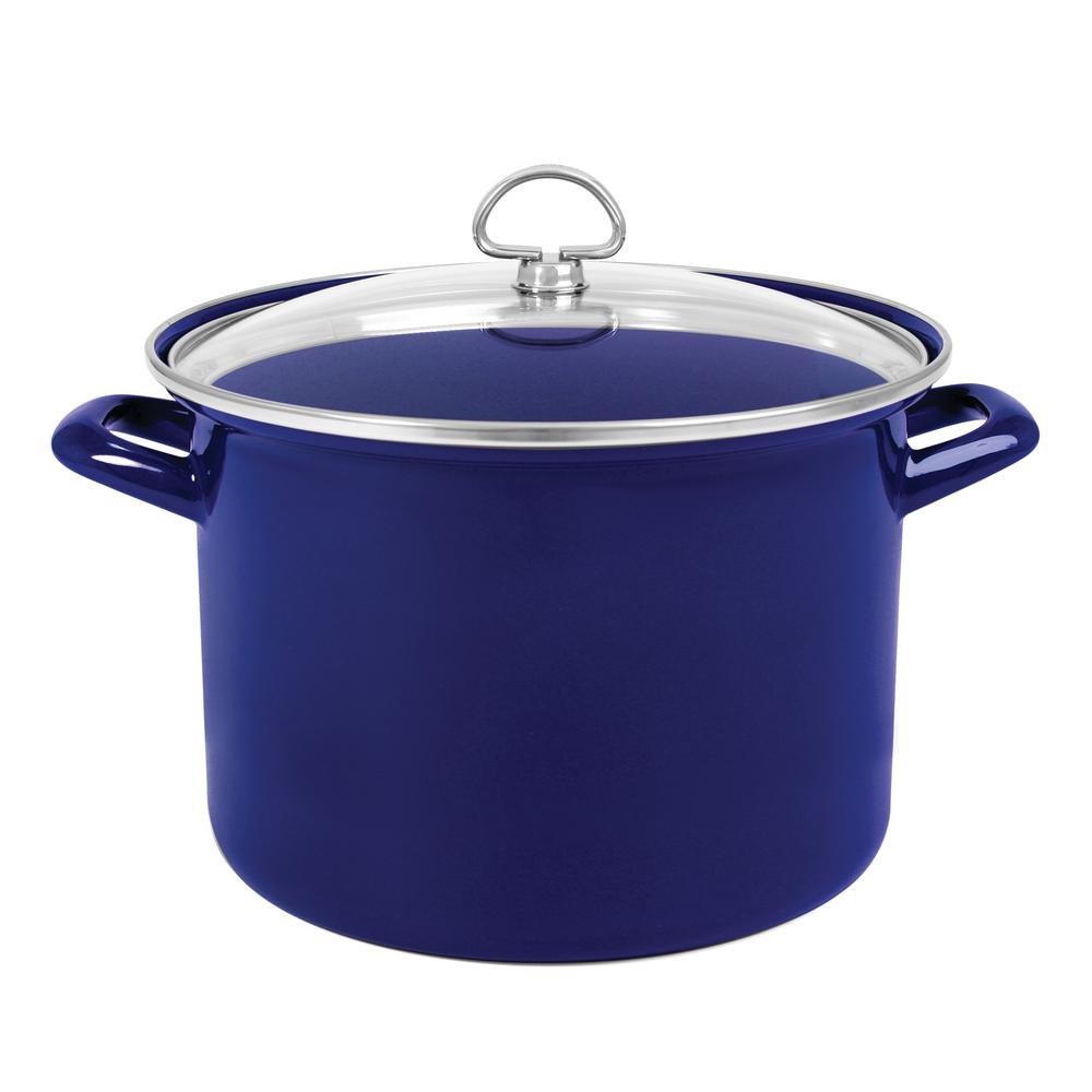 Chantal 8 Qt Enamel On Steel Stock Pot With Glass Lid In Cobalt Blue