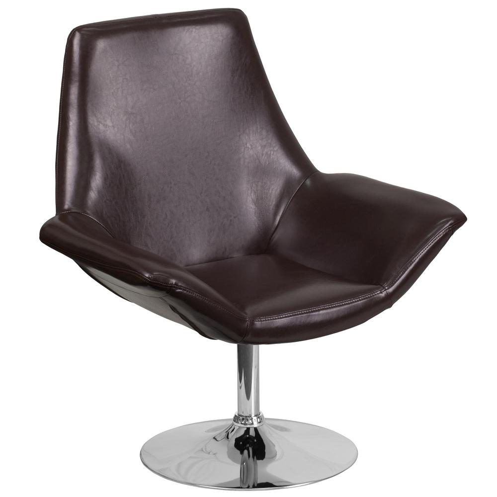 HomeSullivan Hawkins Brown Faux Leather Swivel Chair with Ottoman