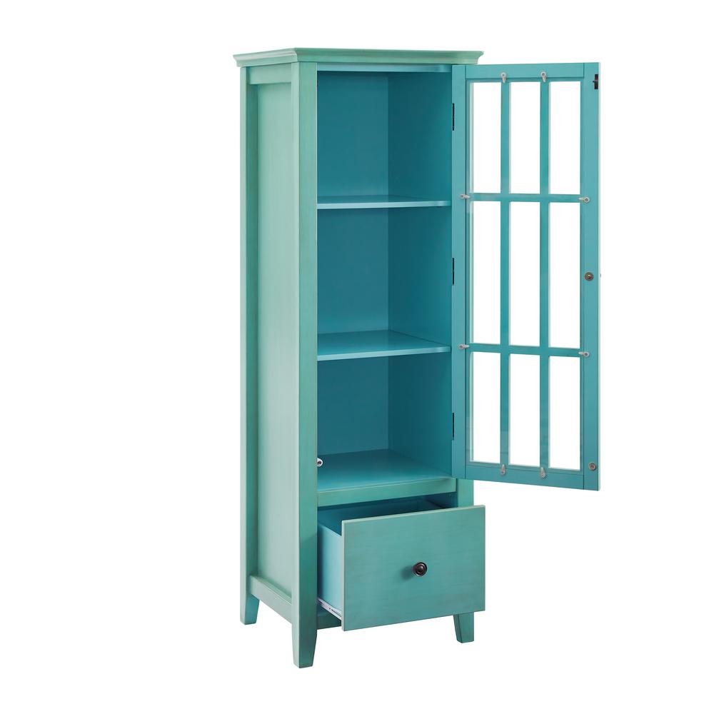 Linon Home Decor Farber Antique Turquoise Glass Door Cabinet