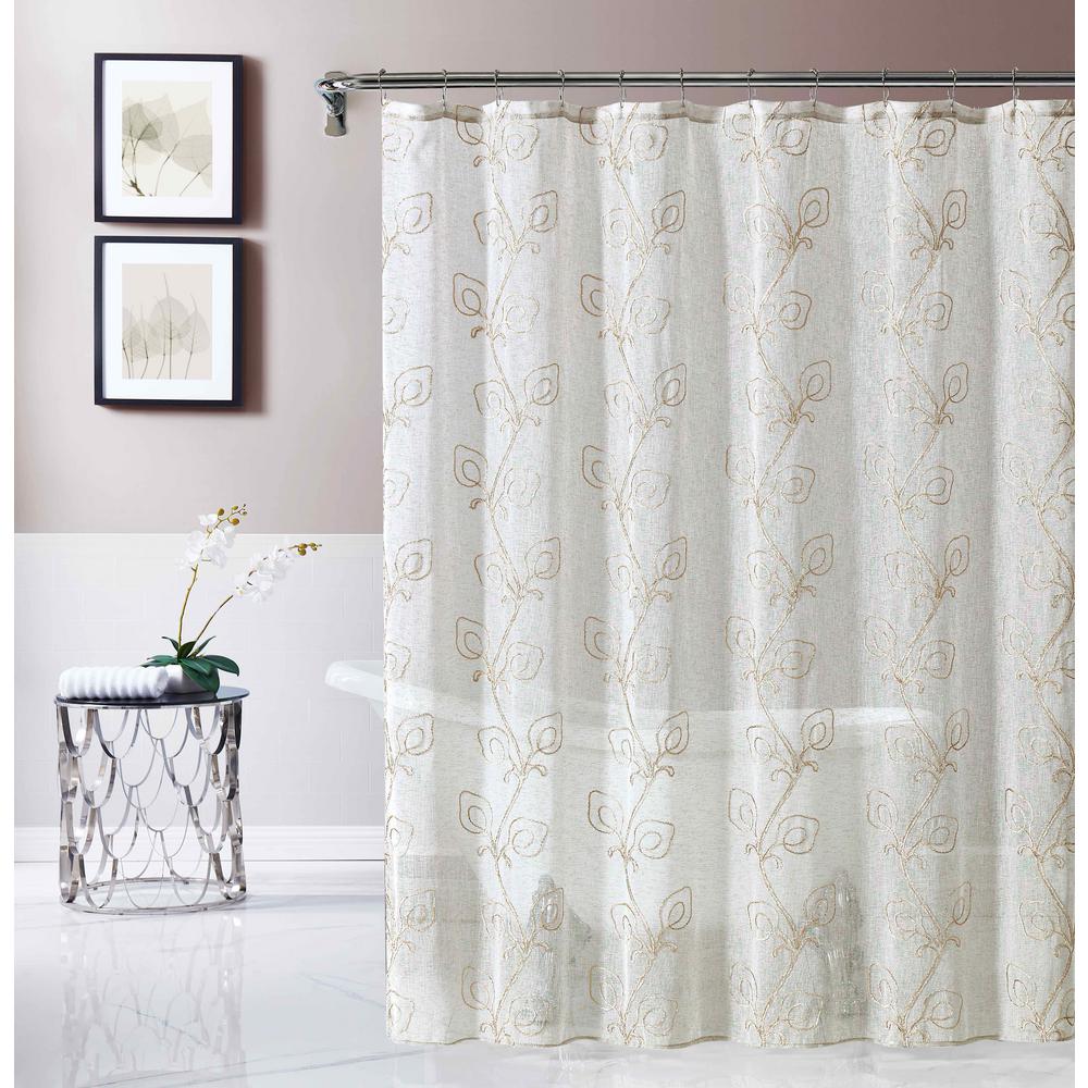 Home Depot Stella 70 in. x 72 in. Linen Embroidered Shower Curtain