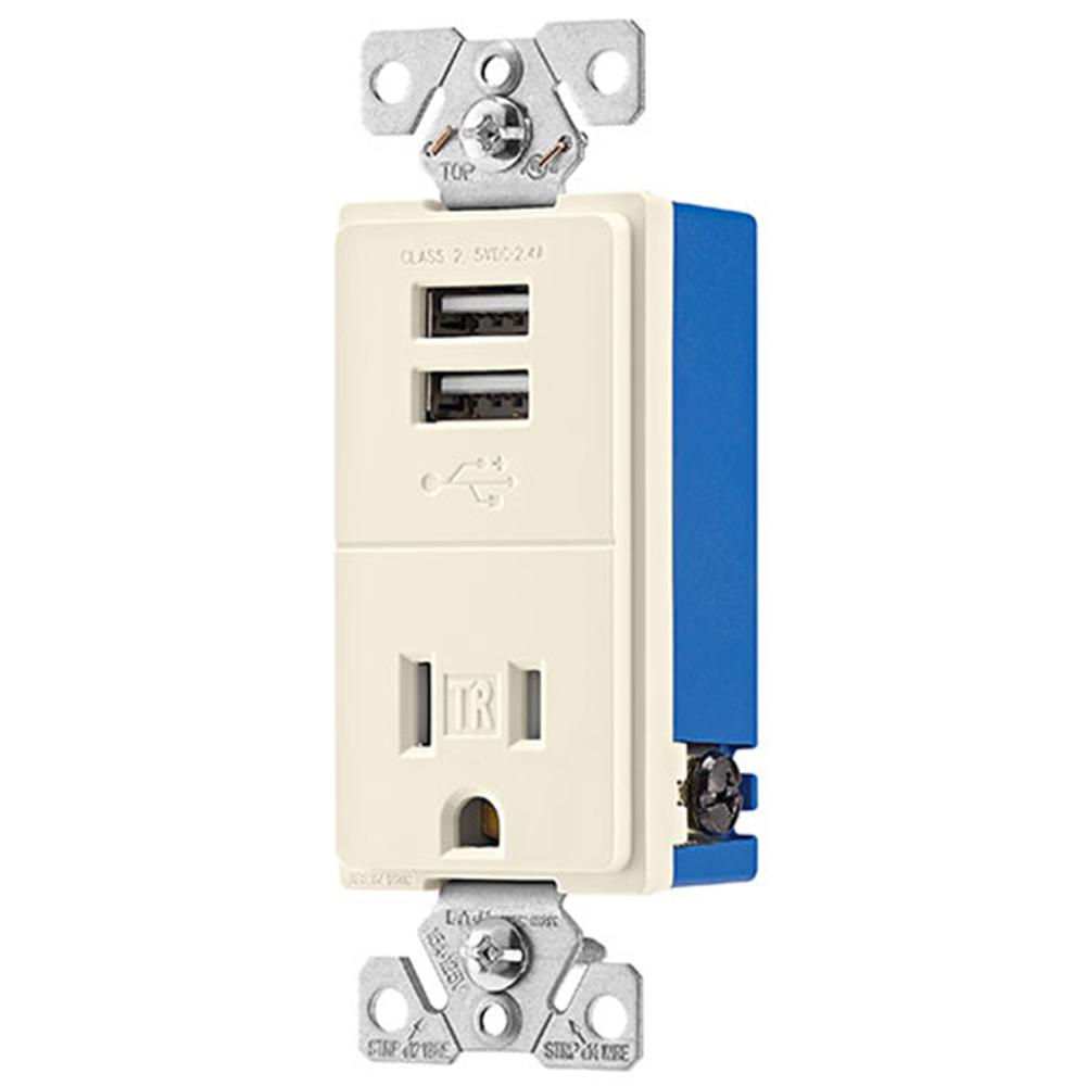 Eaton 15 Amp Decorator USB Charging Electrical Outlet Light Almond