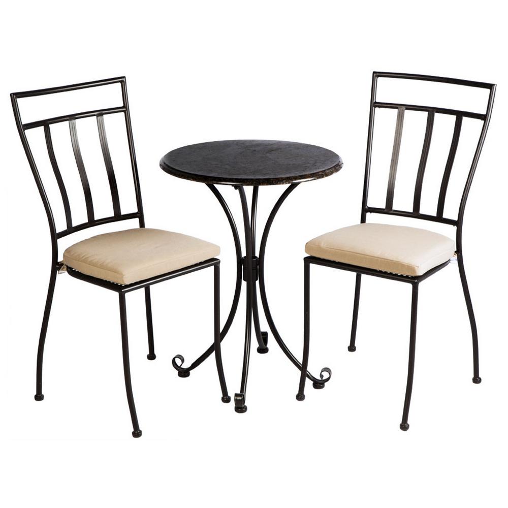 Marble Bistro Sets Patio Dining Furniture The Home Depot 3 Piece Ponza Metal Bistro Set With 24 In Round Granite Top Table