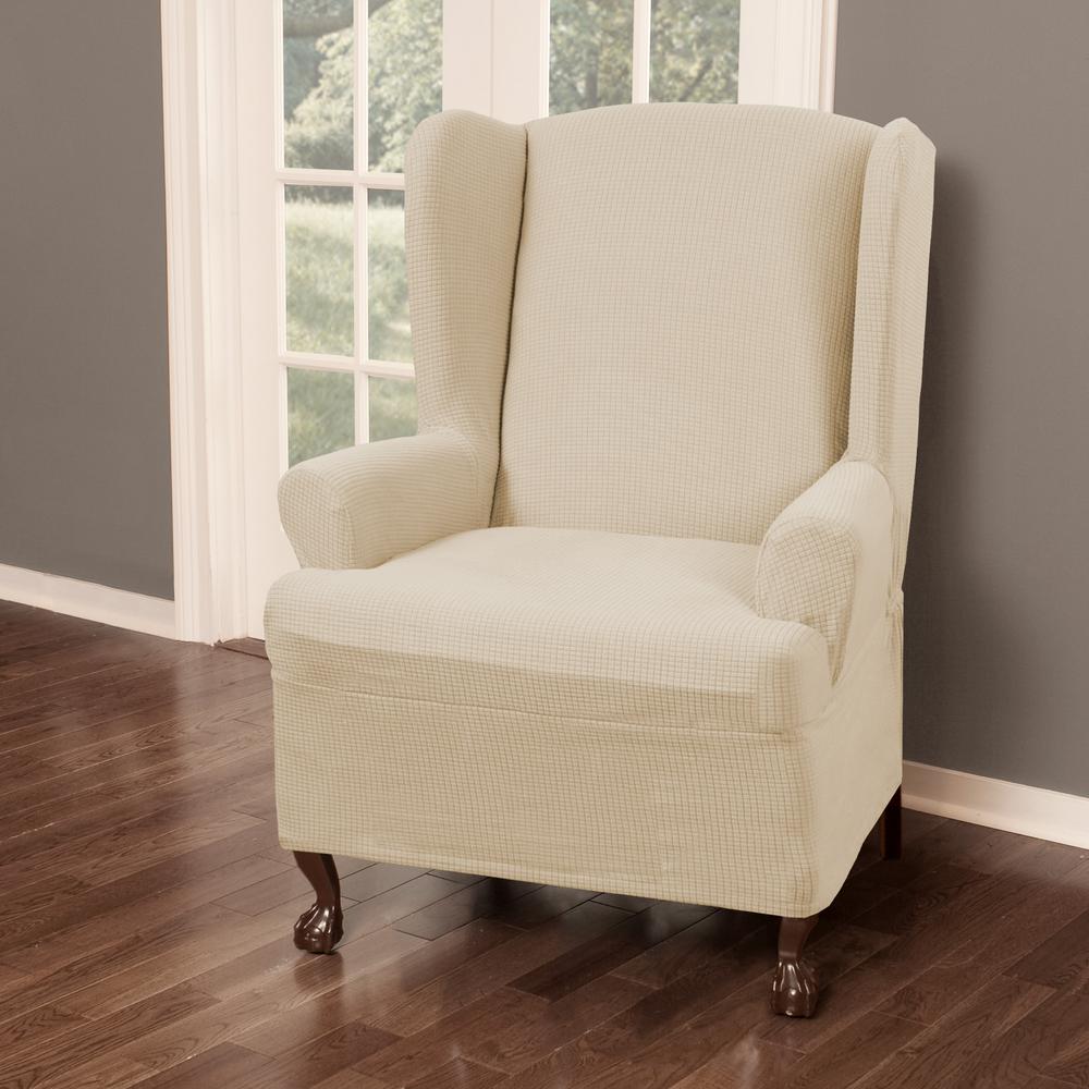 Maytex Reeves Stretch 1 Piece Natural Wing Chair Slipcover