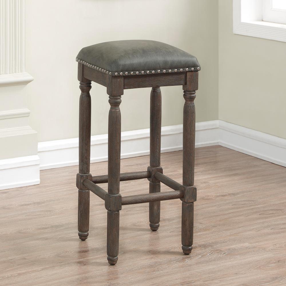 American Woodcrafters Bronson 30 In Driftwood Grey Cushioned American Woodcrafters Bronson 30 In Driftwood Grey Cushioned Backless Bar Stool