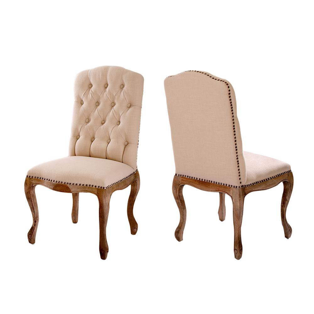 Nailhead Trim Fabric Beige Dining Chairs Kitchen Lucine Tan Fabric Studded Dining Chairs Set Of 2