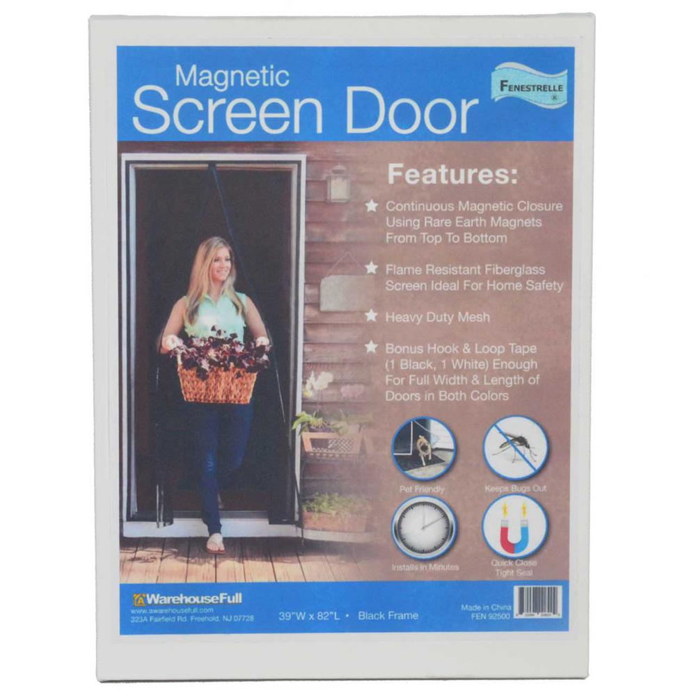 Fenestrelle 39 In X 82 In Black Fiberglass Magnetic Center Opening Screen Door