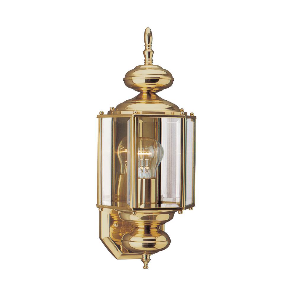 Lantern 7 in W 1-Light Large Polished Brass Wall Mount with Clear Beveled Glass