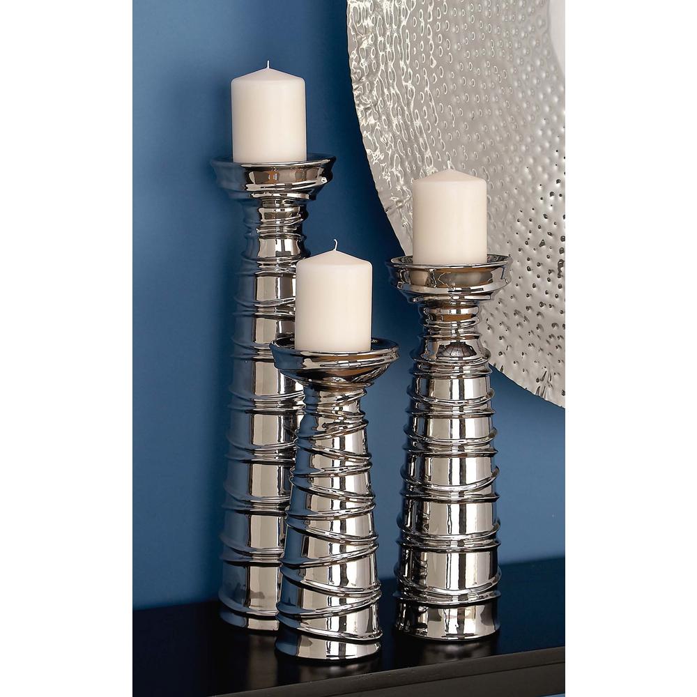 Contemporary SilverFinished Ceramic Candle Holders (Set of 3)71691